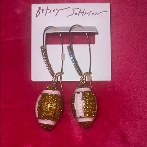 Betsey Johnson Glittering Gold and Pink Football Earrings